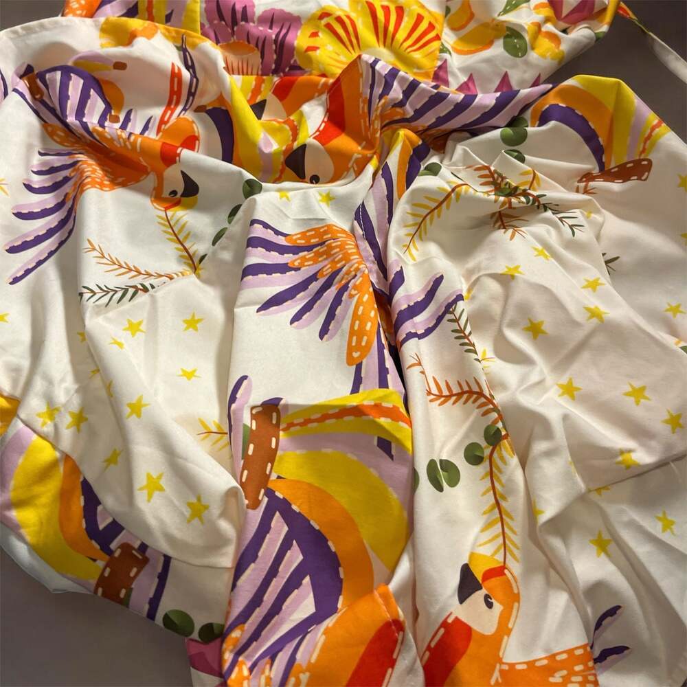 Abstract Parrot and Star Print Lightweight Cotton Fabric
